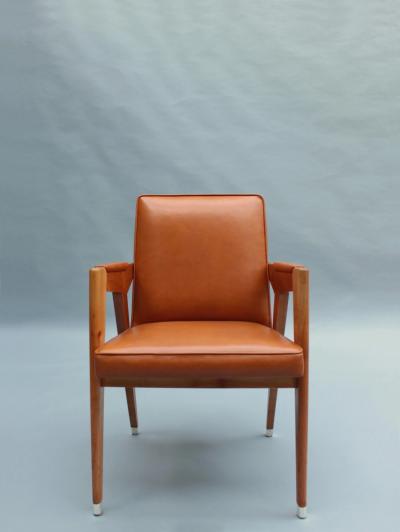 Jacques Adnet Fine French 1950s Leather Covered Desk and Chairs by Jacques Adnet