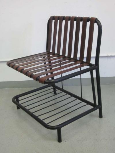 Jacques Adnet Four French Mid Century Modern Leather Strap Chairs Attributed to Jacques Adnet