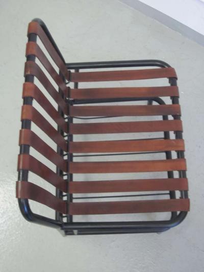 Jacques Adnet Four French Mid Century Modern Leather Strap Chairs Attributed to Jacques Adnet