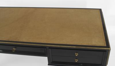 Jacques Adnet French 1940s Brass Mounted Black Lacquered Bureau Plat Writing Desk 