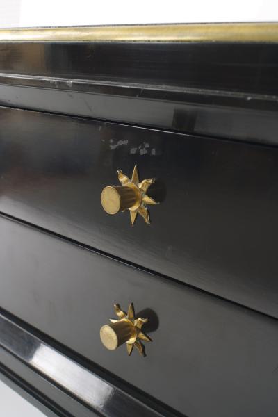 Jacques Adnet French 1940s Brass Mounted Black Lacquered Bureau Plat Writing Desk 