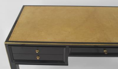 Jacques Adnet French 1940s Brass Mounted Black Lacquered Bureau Plat Writing Desk 