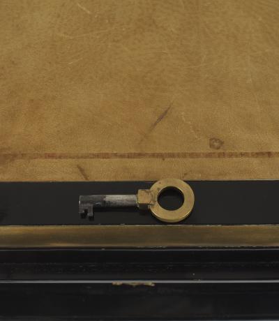 Jacques Adnet French 1940s Brass Mounted Black Lacquered Bureau Plat Writing Desk 