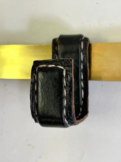 Jacques Adnet French Hand Stitched Leather Brass Coat and Hat Rack by Jacques Adnet 1955