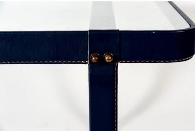 Jacques Adnet French Mid Century Hand sewn Black Leather Coffee Table by Jacques Adnet