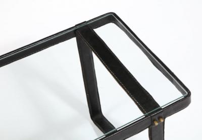 Jacques Adnet French Mid Century Hand sewn Black Leather Coffee Table by Jacques Adnet