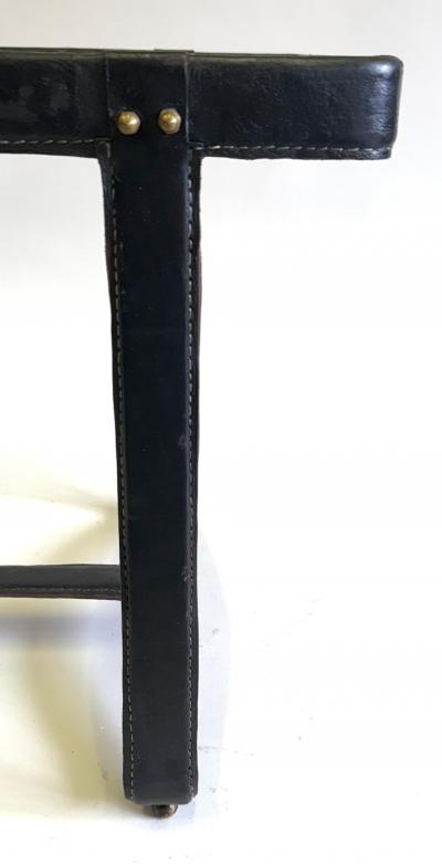 Jacques Adnet French Mid Century Hand sewn Black Leather Coffee Table by Jacques Adnet