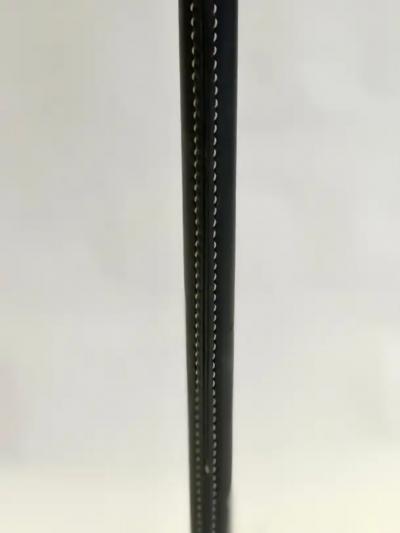 Jacques Adnet French Mid Century Modern Hand Stitched Black Leather Floor Lamp Jacques Adnet