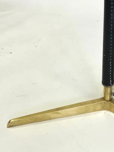 Jacques Adnet French Mid Century Modern Hand Stitched Black Leather Floor Lamp Jacques Adnet