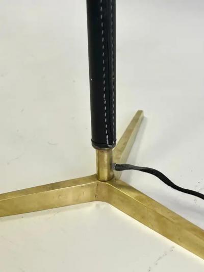 Jacques Adnet French Mid Century Modern Hand Stitched Black Leather Floor Lamp Jacques Adnet