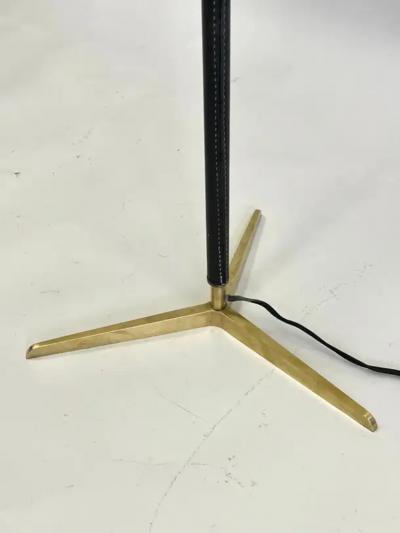 Jacques Adnet French Mid Century Modern Hand Stitched Black Leather Floor Lamp Jacques Adnet