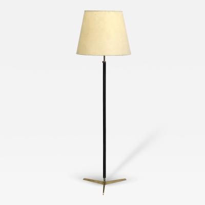 Jacques Adnet French Mid Century Modern Hand Stitched Black Leather Floor Lamp Jacques Adnet