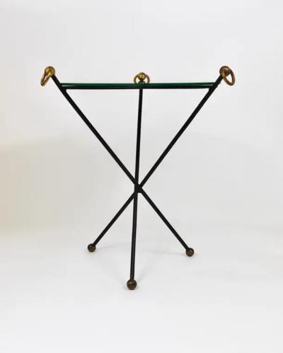 Jacques Adnet French Mid Century Modern Mirror Side Table Jacques Adnet Style Brass 1950s