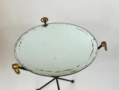 Jacques Adnet French Mid Century Modern Mirror Side Table Jacques Adnet Style Brass 1950s