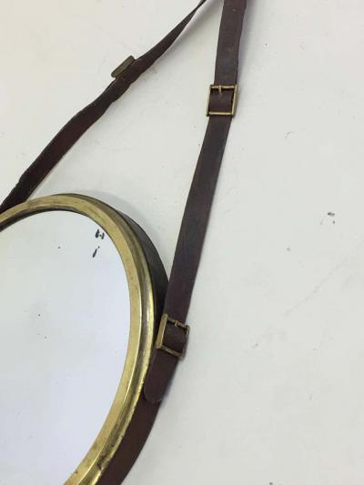 Jacques Adnet French Mid Century Modern Neoclassical Leather Wrapped Mirror Jacques Adnet