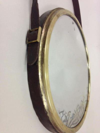 Jacques Adnet French Mid Century Modern Neoclassical Leather Wrapped Mirror Jacques Adnet