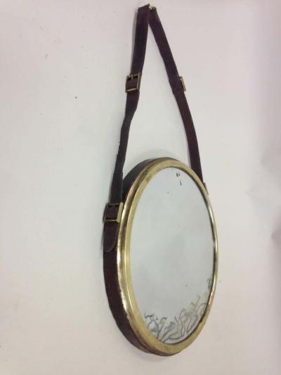 Jacques Adnet French Mid Century Modern Neoclassical Leather Wrapped Mirror Jacques Adnet