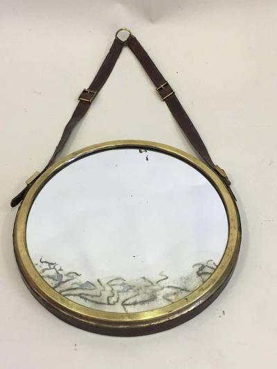 Jacques Adnet French Mid Century Modern Neoclassical Leather Wrapped Mirror Jacques Adnet