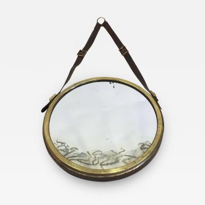 Jacques Adnet French Mid Century Modern Neoclassical Leather Wrapped Mirror Jacques Adnet
