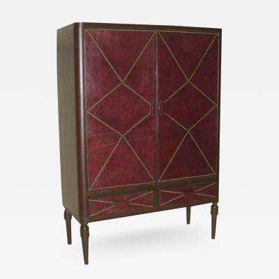Jacques Adnet French Mid Century Modern Studded Leather Cabinet Style of Jacques Adnet 1930