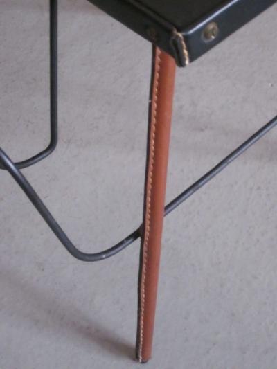 Jacques Adnet French Midcentury Handstitched Leather Magazine Stand Bench by Jacques Adnet