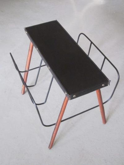 Jacques Adnet French Midcentury Handstitched Leather Magazine Stand Bench by Jacques Adnet