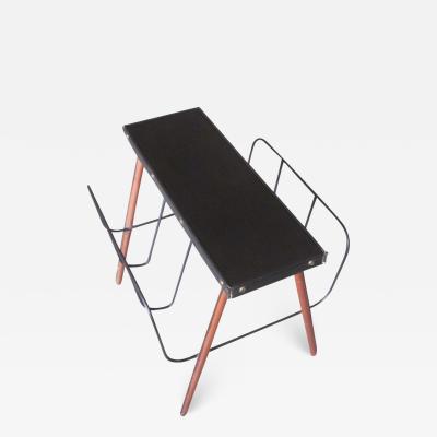 Jacques Adnet French Midcentury Handstitched Leather Magazine Stand Bench by Jacques Adnet