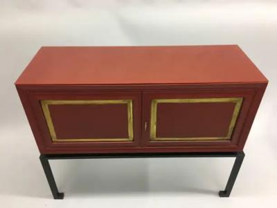 Jacques Adnet French Modern Neoclassical Chinese Red Lacquer Sideboards by Jacques Adnet