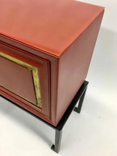 Jacques Adnet French Modern Neoclassical Chinese Red Lacquer Sideboards by Jacques Adnet