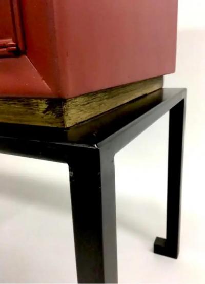 Jacques Adnet French Modern Neoclassical Chinese Red Lacquer Sideboards by Jacques Adnet