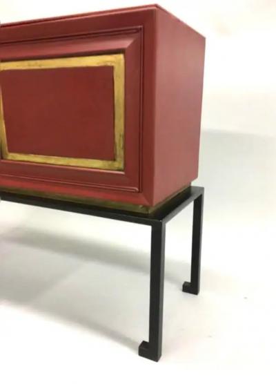Jacques Adnet French Modern Neoclassical Chinese Red Lacquer Sideboards by Jacques Adnet