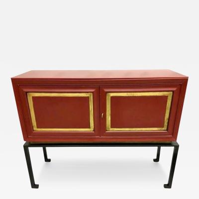 Jacques Adnet French Modern Neoclassical Chinese Red Lacquer Sideboards by Jacques Adnet