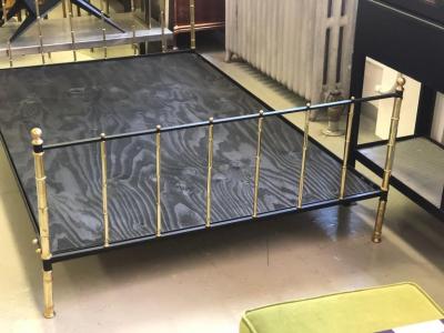 Jacques Adnet French Modern Neoclassical Steel Brass Faux Bamboo Bed by Jacques Adnet 1955