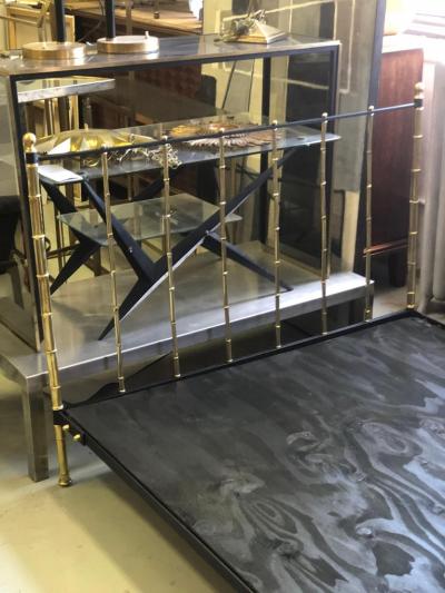 Jacques Adnet French Modern Neoclassical Steel Brass Faux Bamboo Bed by Jacques Adnet 1955