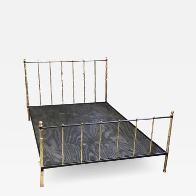 Jacques Adnet French Modern Neoclassical Steel Brass Faux Bamboo Bed by Jacques Adnet 1955