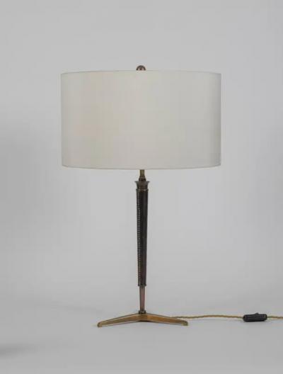 Jacques Adnet French table light with stitched leather stem