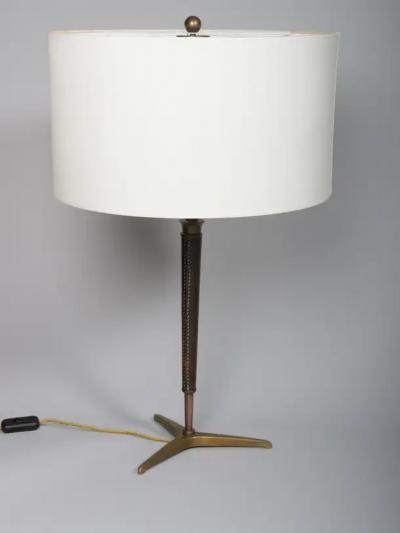 Jacques Adnet French table light with stitched leather stem