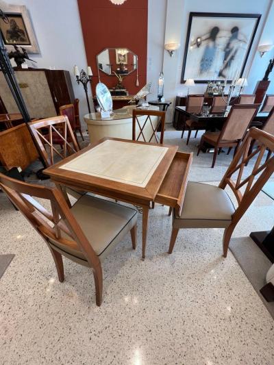 Jacques Adnet Game Table Set 4 chairs by Jacques Adnet