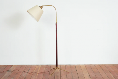Jacques Adnet JACQUES ADNET FLOOR LAMP IN BURGANDY LEATHER