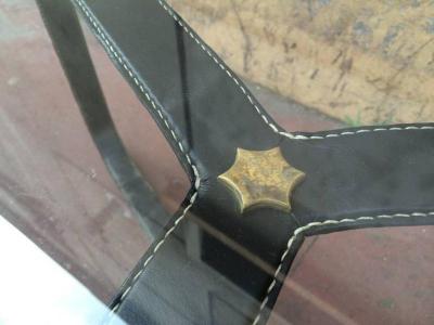 Jacques Adnet Jacques Adnet 1940s Black Hand Stitched Leather Tripod Coffee Table