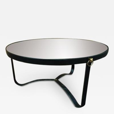 Jacques Adnet Jacques Adnet 1940s Black Hand Stitched Leather Tripod Coffee Table