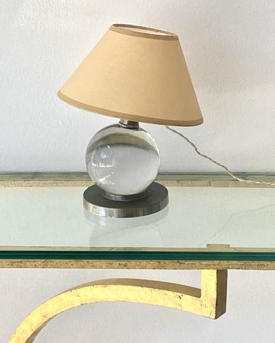 Jacques Adnet Jacques Adnet Baccarat Crystal Glass and Bronze French Table Lamp Model 7706