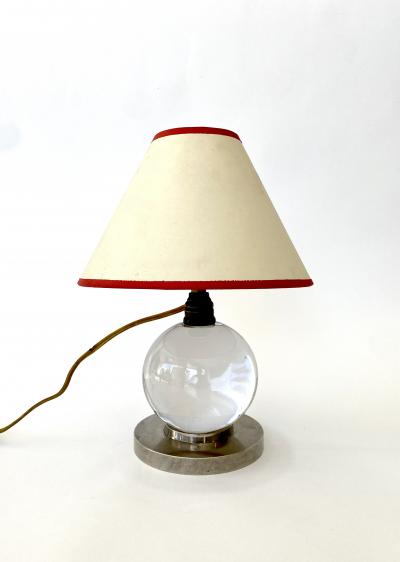 Jacques Adnet Jacques Adnet Baccarat Crystal Glass and Bronze French Table Lamp Model 7706