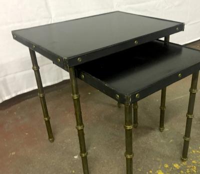 Jacques Adnet Jacques Adnet Black Hand Stitched Leather Nest Tables