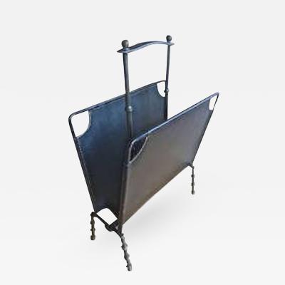 Jacques Adnet Jacques Adnet Black Hand Stitched Magazine Rack