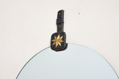 Jacques Adnet Jacques Adnet Black Leather Mirror