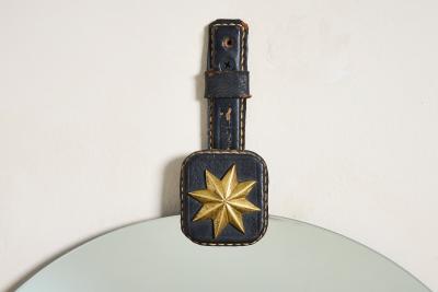 Jacques Adnet Jacques Adnet Black Leather Mirror