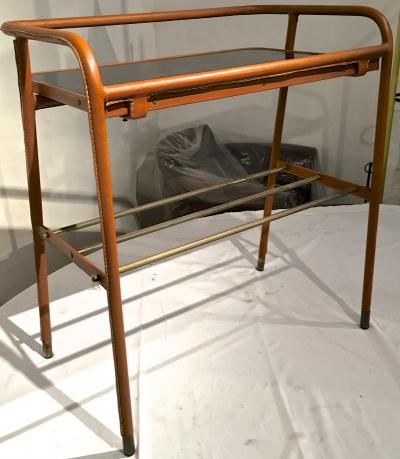 Jacques Adnet Jacques Adnet Brown Hand Stitched Leather Side Table