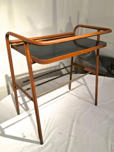 Jacques Adnet Jacques Adnet Brown Hand Stitched Leather Side Table