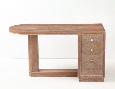 Jacques Adnet Jacques Adnet Cerused Oak Double Side Desk Drawers Steel Knobs France 1950